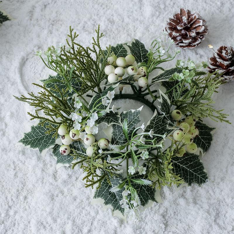 Рождественский подсвечник с искусственными листьями, венок для подсвечника, искусственная вишневая шишка, гирлянда