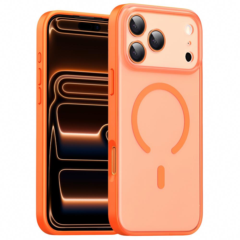 iPhone 17 Pro Case Set, for MagSafe, matte with camera protection, orange + Glass