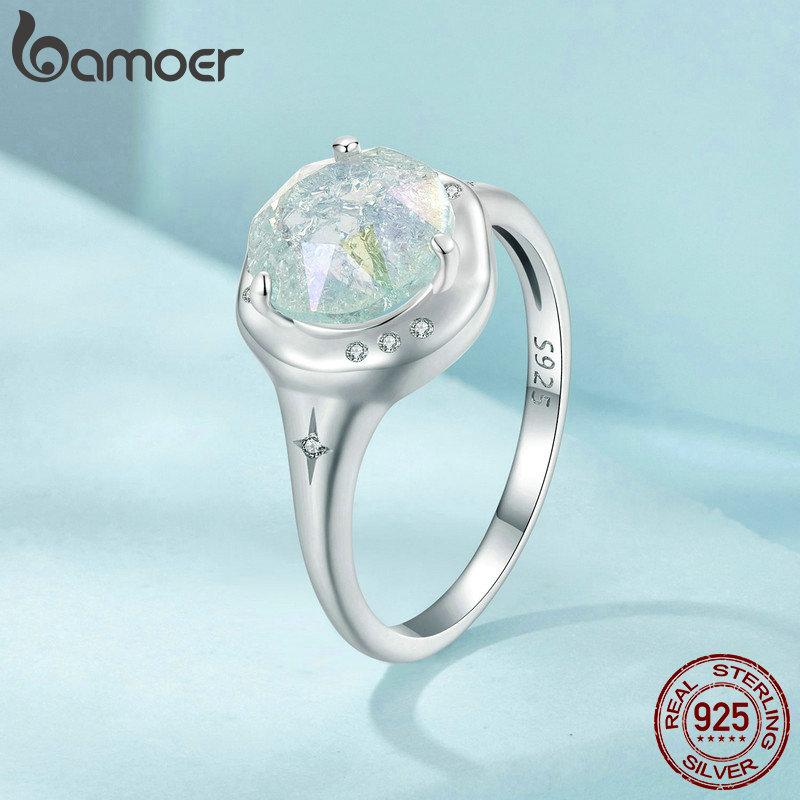 BAMOER Ретро-дизайн круглой формы из стерлингового серебра 925 пробы, кольцо-пасьянс, обручальное кольцо из белого золота для женщин
