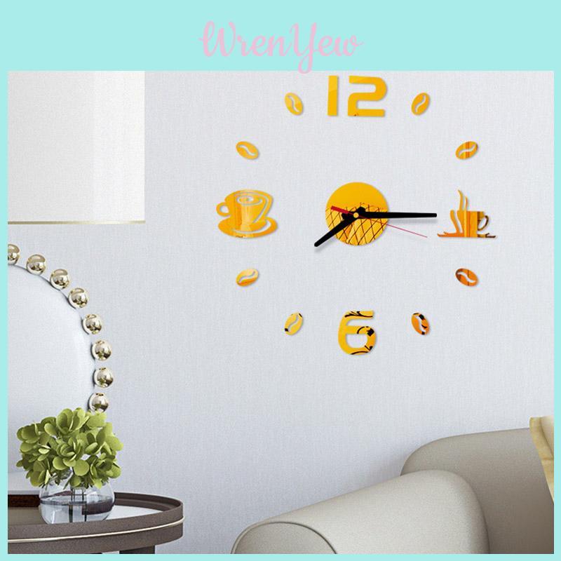 Premium 3d Diy Coffee Cup Acrylic Mirror Wall Sticker Clock For Modern Home Decoration