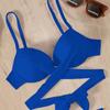 Swimsuit Women's Hard Clad Steel Split Bikini Set Retro Solid Color Hollow Out Swimwear
