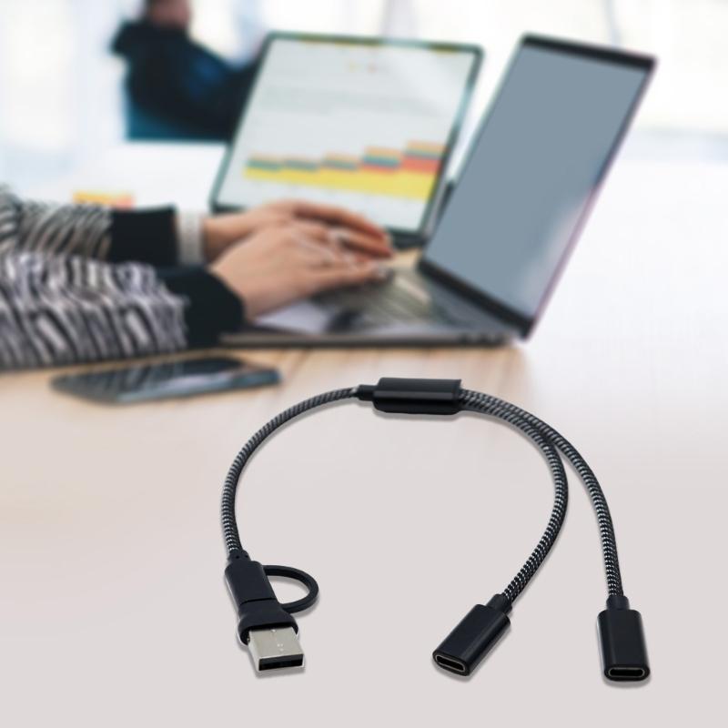 USB + кабель-адаптер Type C «папа» на 2/3 Type C «мама», разветвитель USB OTG, многофункциональный концентратор для зарядки и передачи данных.
