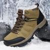 Зимние высокие походные ботинки большого размера с хлопком и теплые парные повседневные ботинки для улицы с бархатными сноубутсами и кожей.
