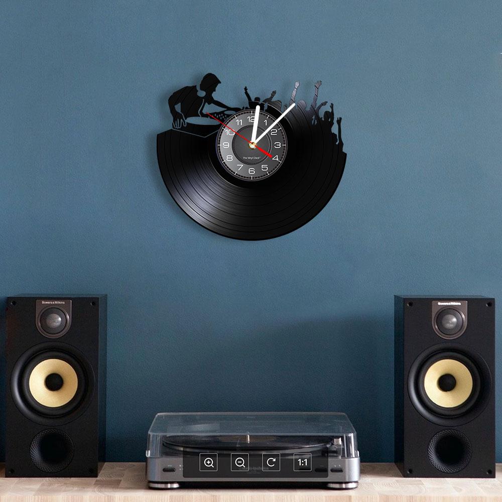 Ночной клуб, музыкальный фестиваль, диджейская будка, поворотные столы, Настенный декор для ночного клуба, настенные часы, дискотека, танцевальная вечеринка, виниловая пластинка, настенные часы