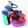Модный бренд Многоцветные плетеные подиумные сандалии Рыбий рот Высокие каблуки Платформа Женская обувь Большой размер 43 Толстые каблуки Банкетная обувь