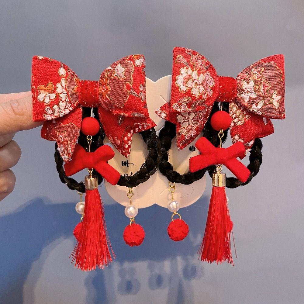 Ancient Girls Velvet Headwear New Year Headdress Kids Barrettes Rabbit Tassel Hair Clips Children Hairpin Hair Accessories