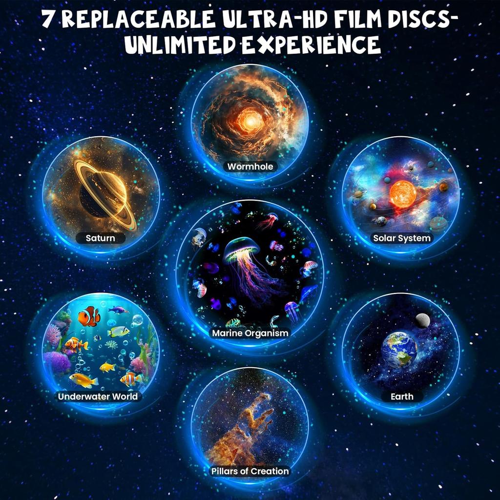 Galaxy Projector 2-in-1 Star Planetarium with 7 HD Slides LED Night Light for Kids Bedroom Ceiling Decor