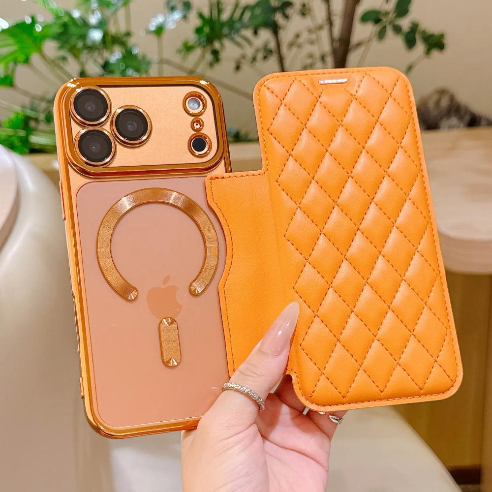 Чехол-книжка с покрытием, прозрачный, магнитный, складной, кожаный, кошелек, для iPhone 17 Air 16 Pro Max, магнитный, 15 14 13 12 11 Pro, слот, карман, держатель, чехол