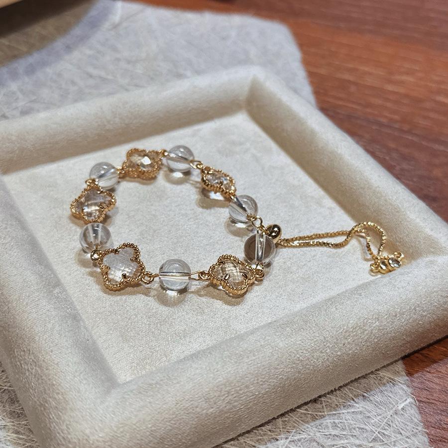 Crystal Glass Bead Lucky Grass Beaded Bracelet Light Luxury High Sense Fashion Exquisite Bracelet Femininity Jewelry