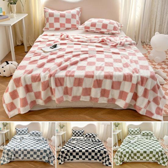Плюшевое одеяло с шахматным узором, дышащее пушистое одеяло, клетчатое одеяло для всех сезонов, для дома, офиса, путешествий
