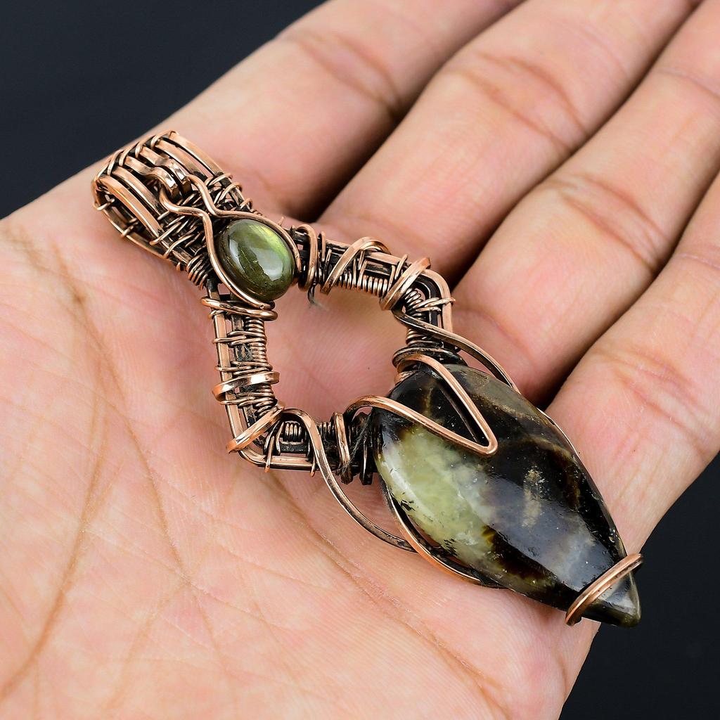 Септарий, лабрадорит, драгоценный камень, чистая медная проволока, обернутая ювелирным кулоном ручной работы для подарка