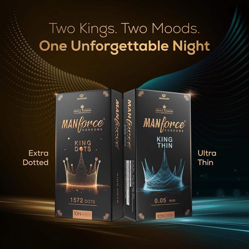 Manforce King Dots Кондомы с дополнительными точками, без смазки, упаковка 5 x 10 штук, текстурированный латекс, Value Pack, комфортная посадка