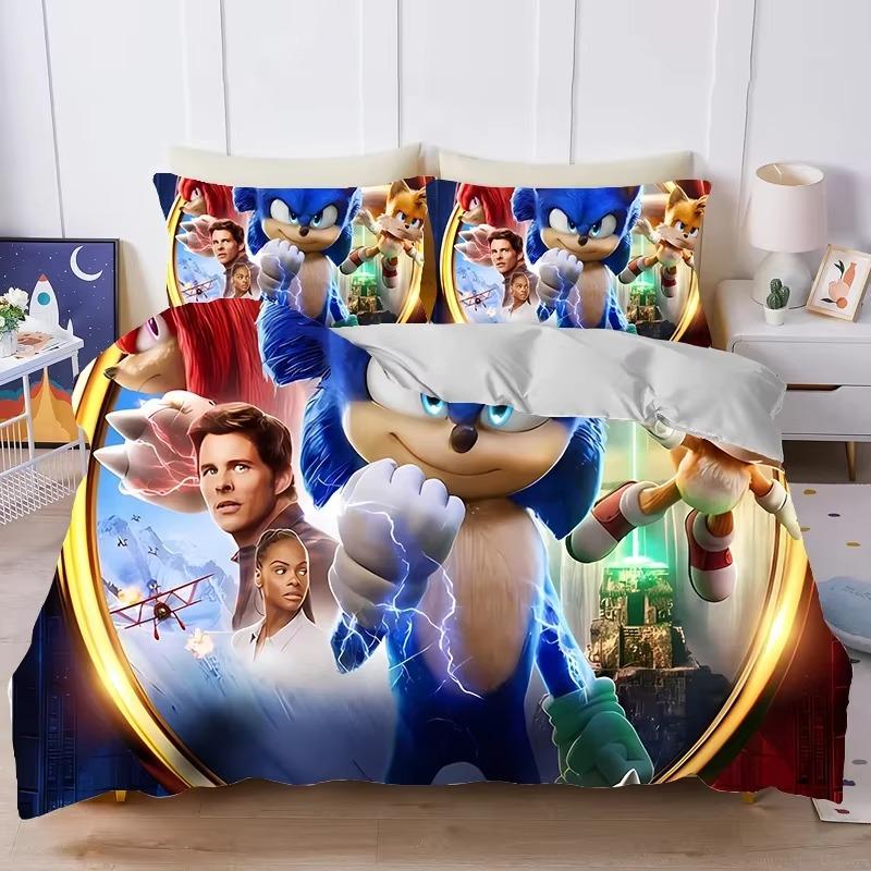 Anime S-Sonic Bedding Set Cartoons Hedgehogs Duvet Cover Pillowcase 3D Printed Quilt cover For children Adult boys and girls
