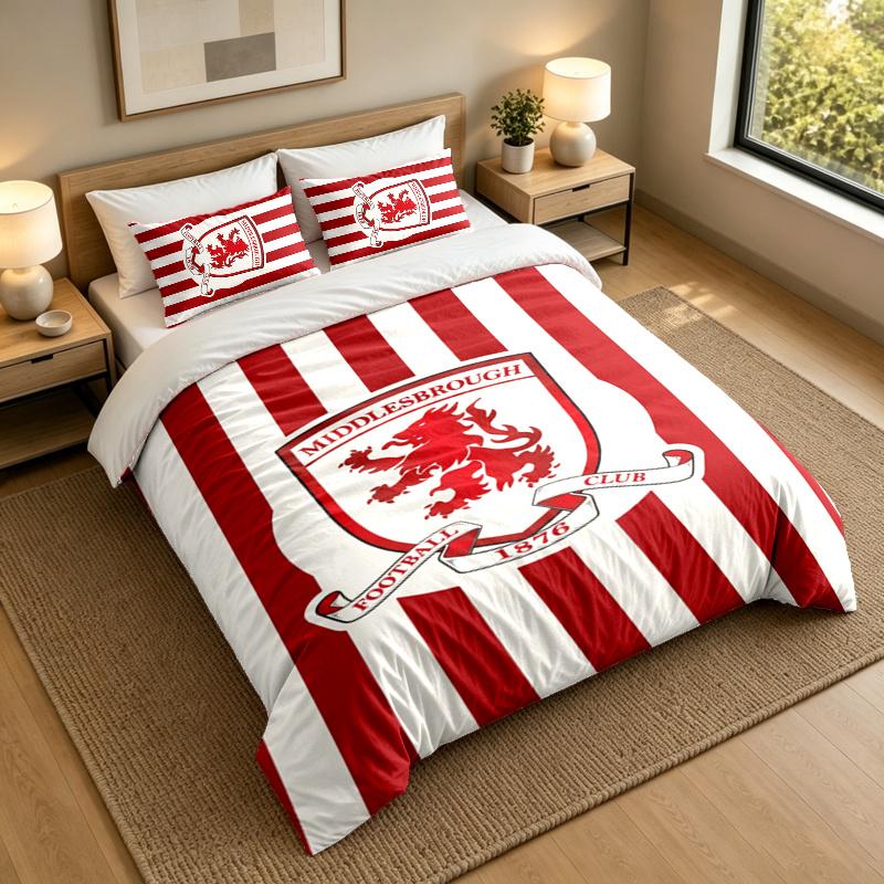 3-Piece Bed Sheet Set with Middlesbrough Design, 1 Flat Sheet and 2 Pillowcases for Bedroom