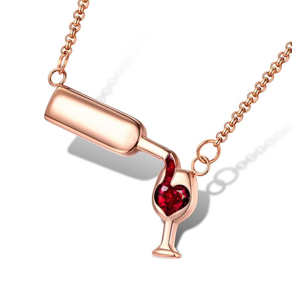 Wedding Gift For Women Zinc Zinc Alloy Red Wine Wineglass Glass Bottle Pendant Jewelry Necklace Choker