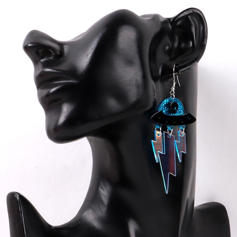 Funny Alien Lightning Tassel Acrylic Women's Earrings Cute Colorful UFO Spaceship Dangle Pendant Earring 2025 Jewelry Gifts