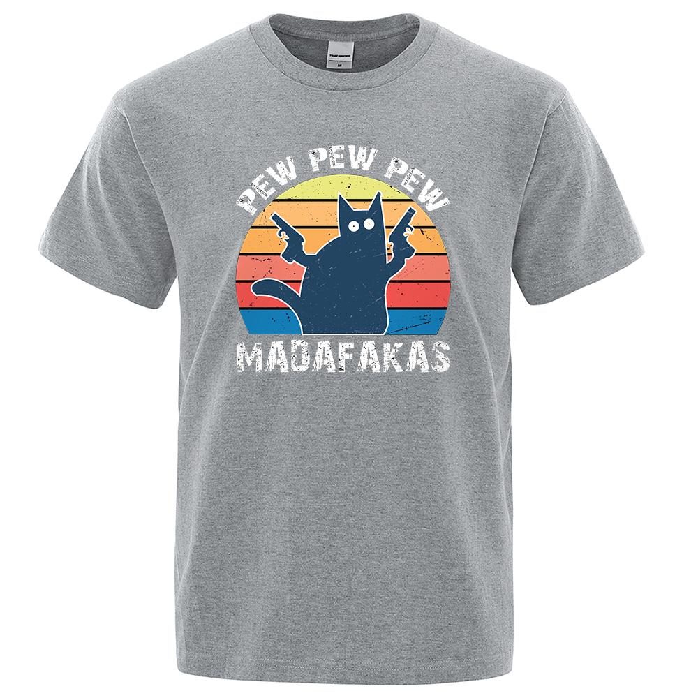 Футболка Pew Pew Madafakas для мужчин с коротким рукавом, новинка, забавная футболка с котом, винтажные летние топы, рубашки, футболка, футболка с круглым вырезом, уличная одежда