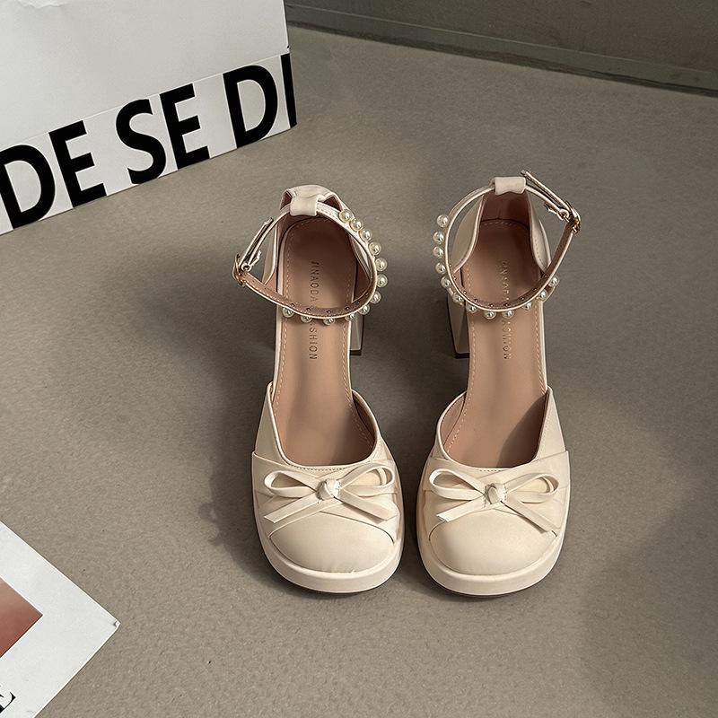 Туфли Мэри Джейн на толстом каблуке с бантом женские новые весенне-летние со юбкой милые высокие каблуки