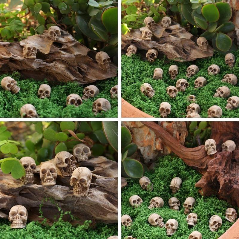 Skull statue miniature skull desktop decoration, Halloween miniature landscape figure, prank prop, haunted dollhouse accessory