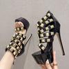 Liyke Летние туфли с открытым носком на очень тонком высоком каблуке, женские сексуальные босоножки на молнии, модные женские туфли-лодочки на платформе с металлическими заклепками, черные