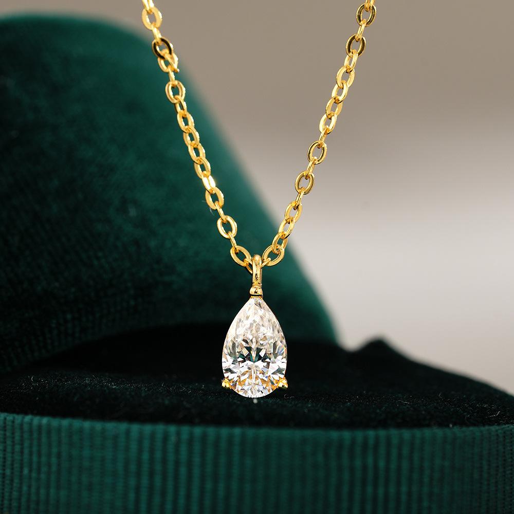 925 Sterling Silver 1CT Pear Cut Moissanite Pendant Necklace for Women – 14K Gold Plated Solitaire Jewelry