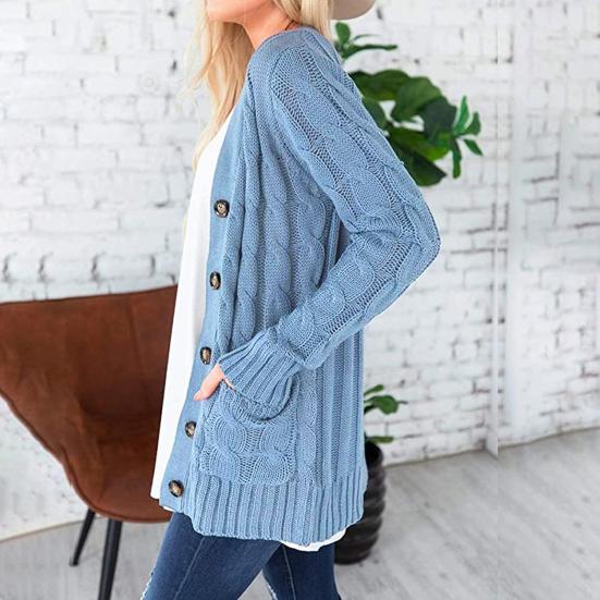 Женская кофта-свитер с длинным рукавом, на пуговицах, вязаное зимнее пальто с карманом