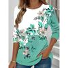 Fashion Summer Women's Floral Graphic Elegant Round Neck Long Sleeve T-Shirts Y2K Casual Tops Womens Clothing Harajuku Pullover