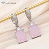 Fashion Pink Rectangle Cubic Zirconia Drop Earrings For Women Wedding Party Jewelry Classic Elegant Rose Gold Color Eardrop
