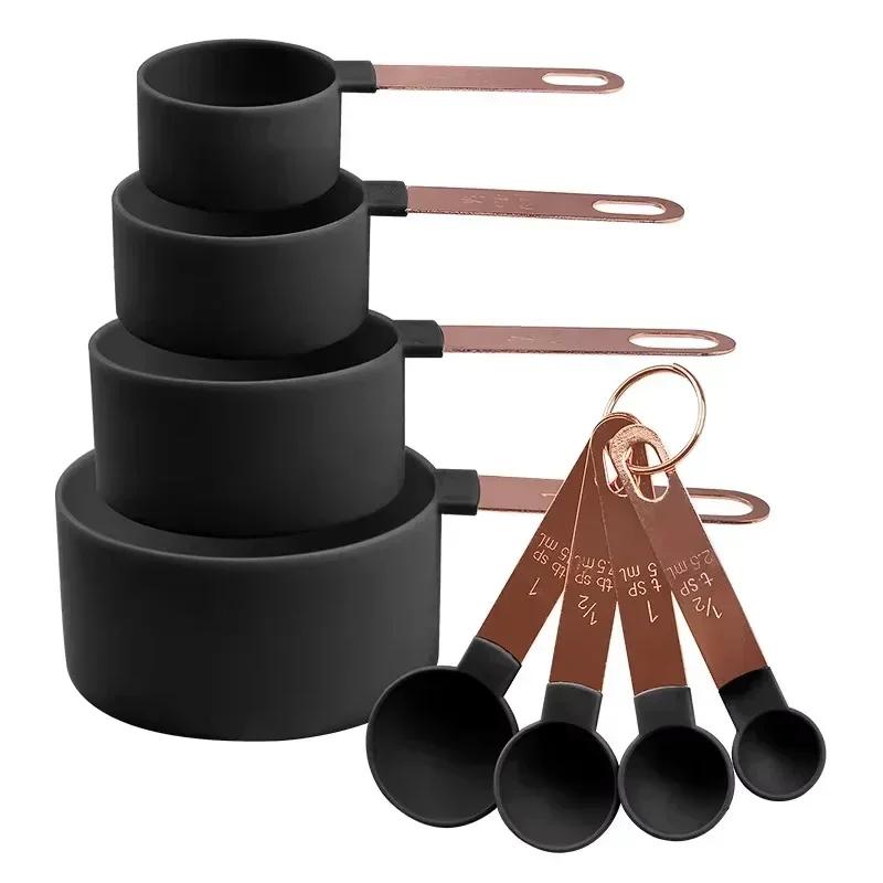 Measuring Spoons Set with Scale 8pcs Sugar Scoop Baking Flour Measuring Cups Stainless Steel Handle Kitchen Measuring Tools