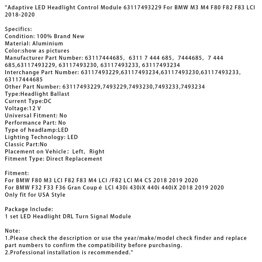 Адаптивный светодиодный модуль управления фарой 63117493229 для BMW M3 M4 2018-2020
