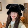 Puppy Ears Plush Fisherman Hat for Women Winter Korean Style Cute Student Versatile Face Showing Small Thickened Warm Basin Hat