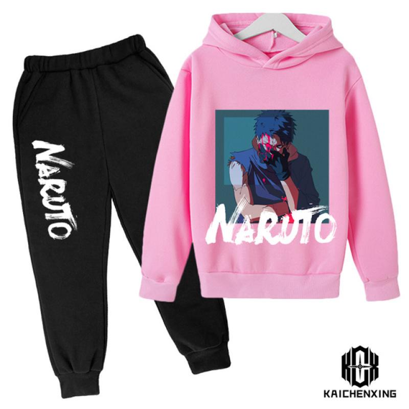 Комплект с капюшоном Наруто, детская одежда, одежда для маленьких девочек, повседневные свитера с капюшоном, детская одежда с капюшоном + брюки, 2 шт.