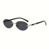 Oval Frameless Women'S Fashion Glasses Metal Frame Hip-Hop Trendy Style for Decorative Eyewear