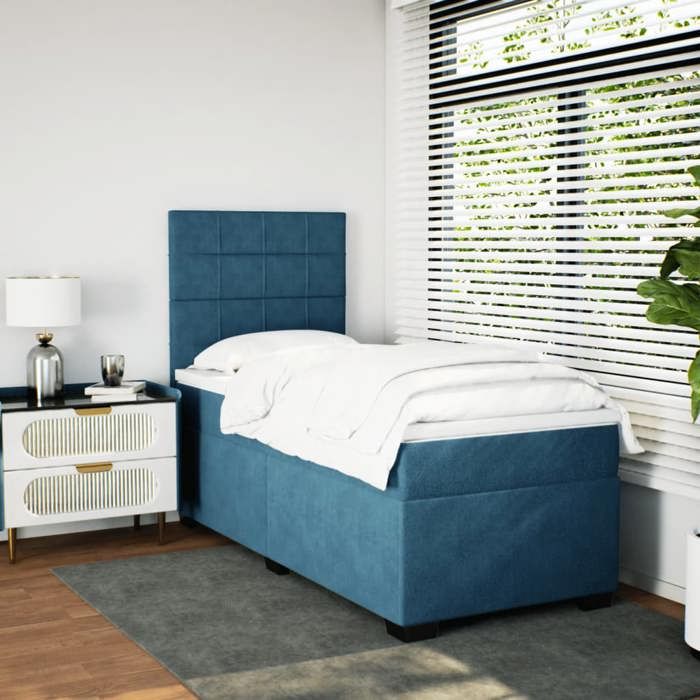 Maison Exclusive - Sommier à lattes de lit avec matelas bleu 90x190 cm velours