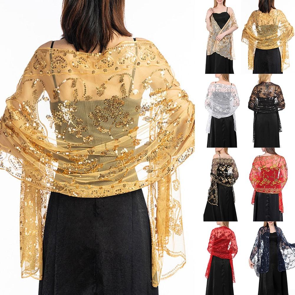 Шаль с запахом Блестящие пайетки Тюль Кружева Женская резинка