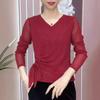 Новый иностранный стиль V-образный вырез горячая ромбовидная нижняя рубашка ранняя осень одежда для мам темперамент уменьшающая возраст и тонкие длинные рукава женские топы прилив
