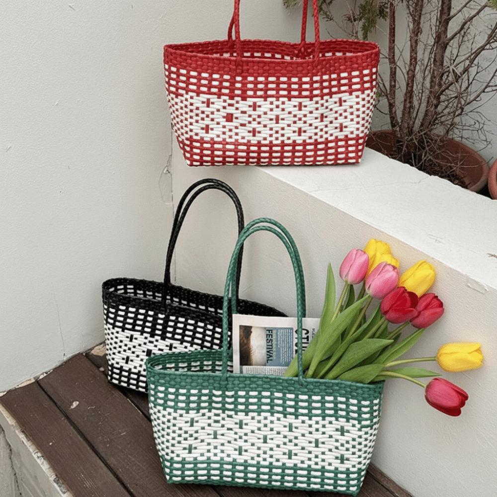 Vacation Style Weave Bag Hollow Out Plastic Handbag Trendy PVC Vegetable Basket Bag Shopping