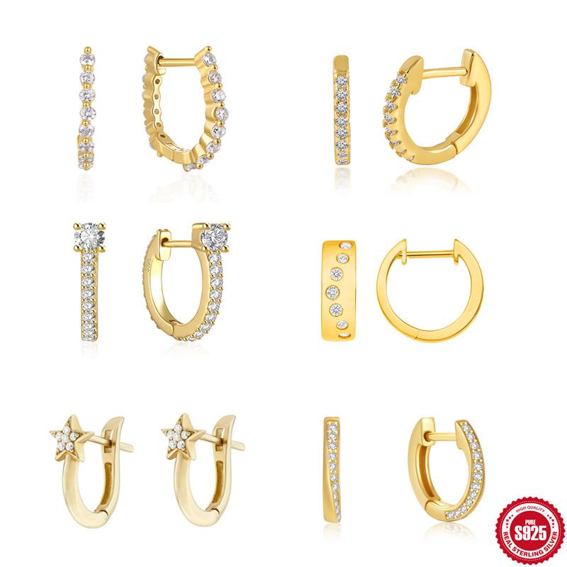 Stylish And Simple Ins Wind S925 Sterling Silver Earrings U-Shaped Fashionable Row Diamond Four-Claw Earrings Earrings