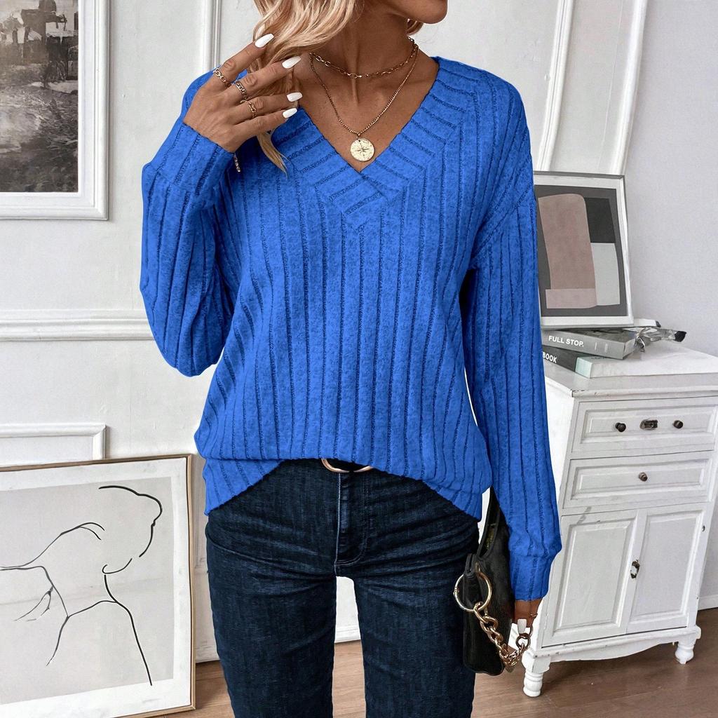 Women's Fashion Long Sleeve Ribbed Elegant Commuting And Casual Top