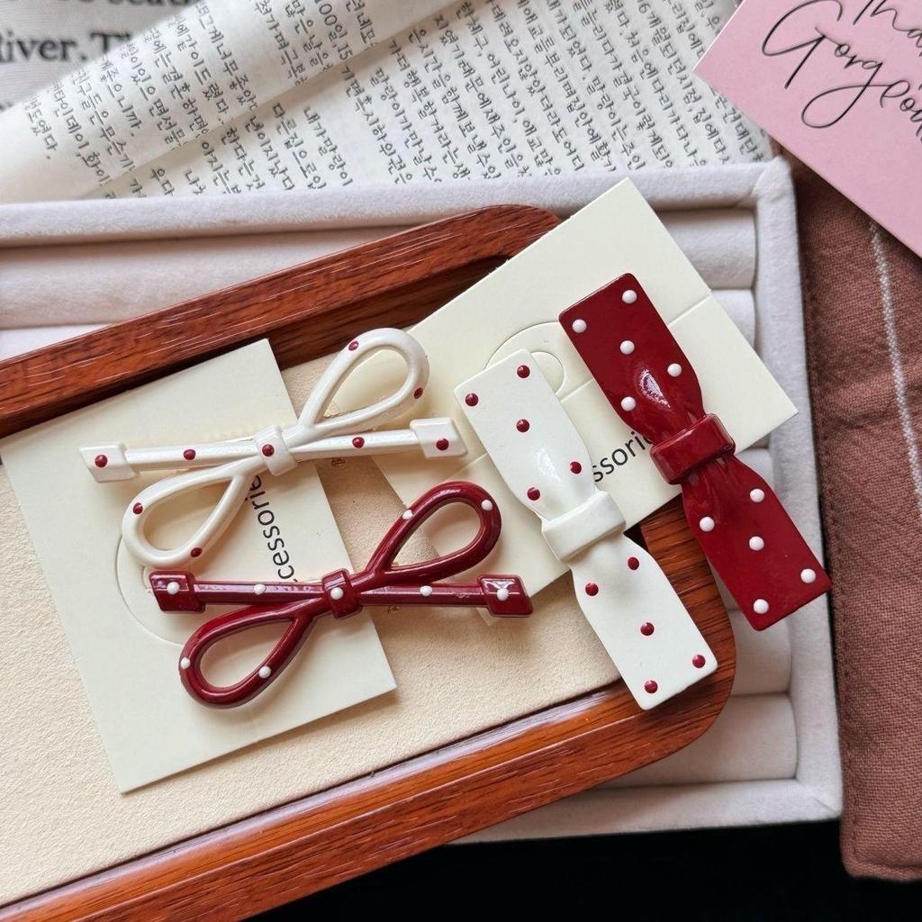 Ankola Red Polka Dot Bow Hairpin for Women - Cute Side Hairpin & Forehead Bangs Clip