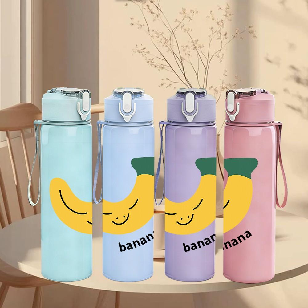 1PC Smiling Banana Letter 750ml Color Plastic Sports Water Bottle Leakproof Flip Straw Lid Suitable for Sports Office Home Use