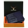 Blue Leather Wallet for Men I 4 Card Slots I 2 Currency Compartments I 1 ID Window I 3 Secret Compartments I External Card Slot I 1 Coin Pocket