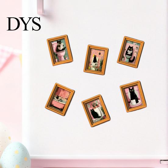 Small Picture Frames for Fridge Funny Wooden Magnets Frame, Retro Cute Cat Pattern Magnetic Refrigerator Photo Metal Cabinets Locker Magnet