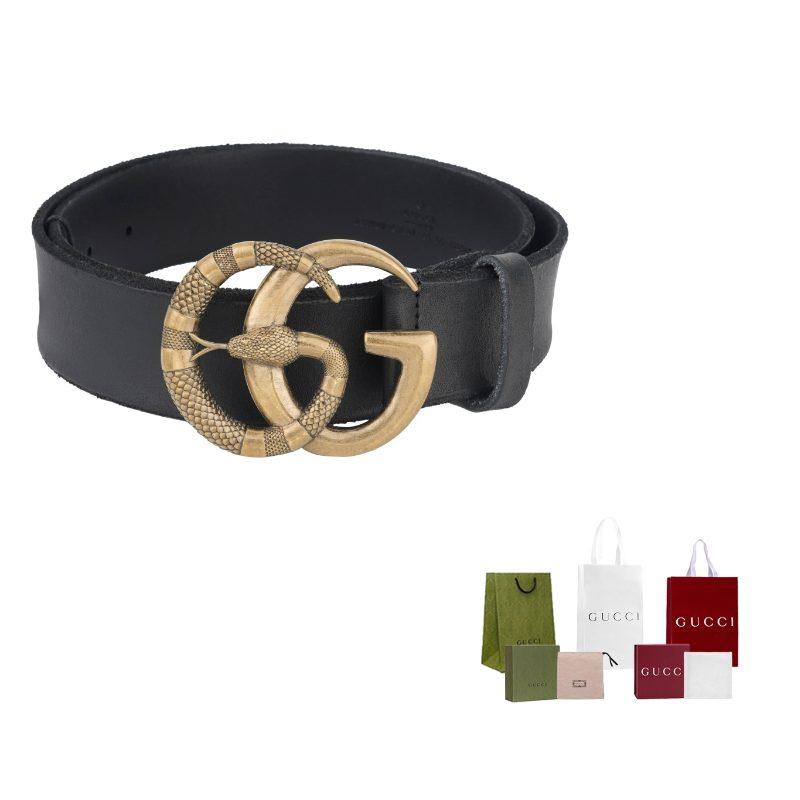 GUCCI Leather Belt Double G Buckle With Snake 1.5 Width 458949-CVE0T-1000