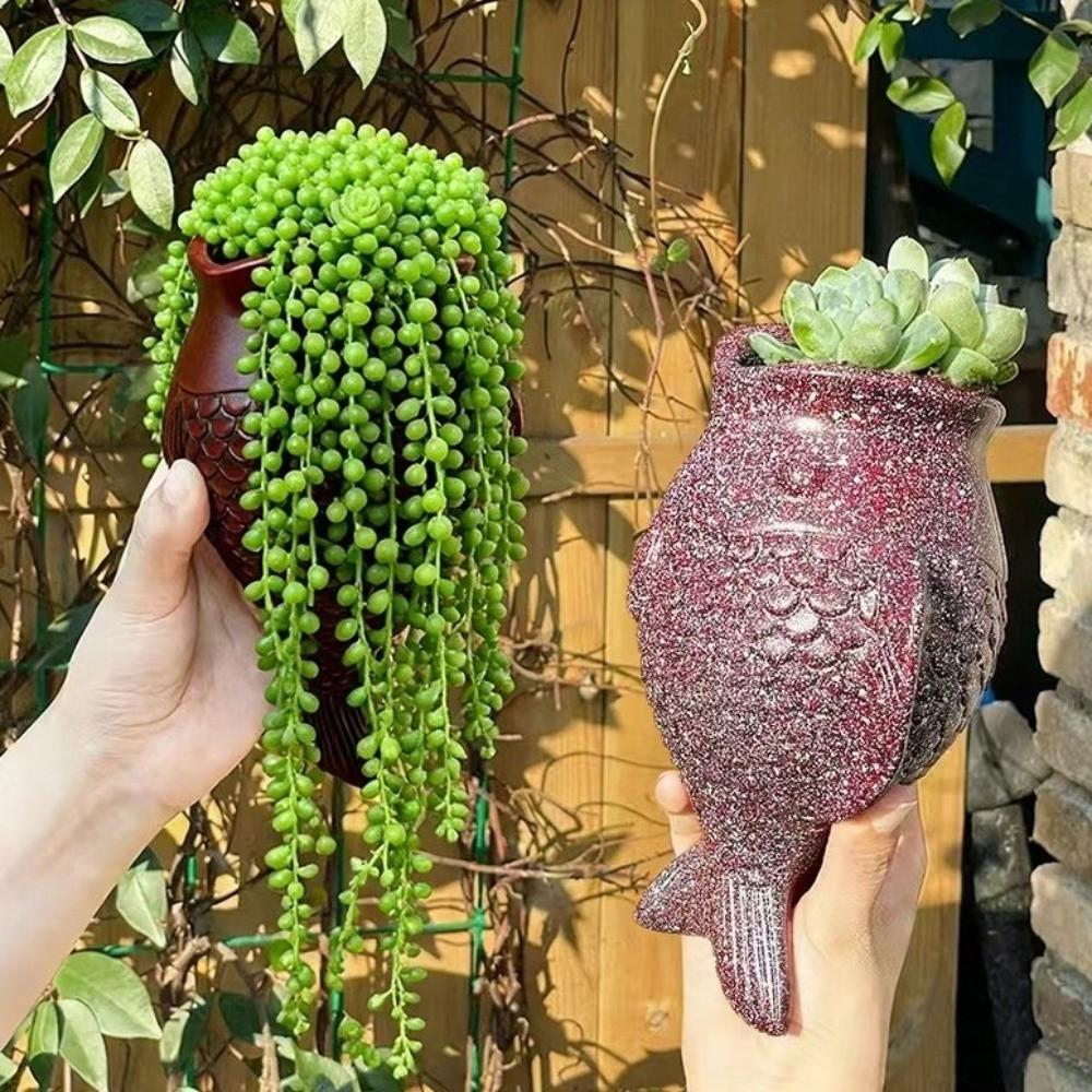 Rustic Style Fish Ornaments No-Drill Wall Mounted Planter Unique Decorative Floral Ware  Outdoor