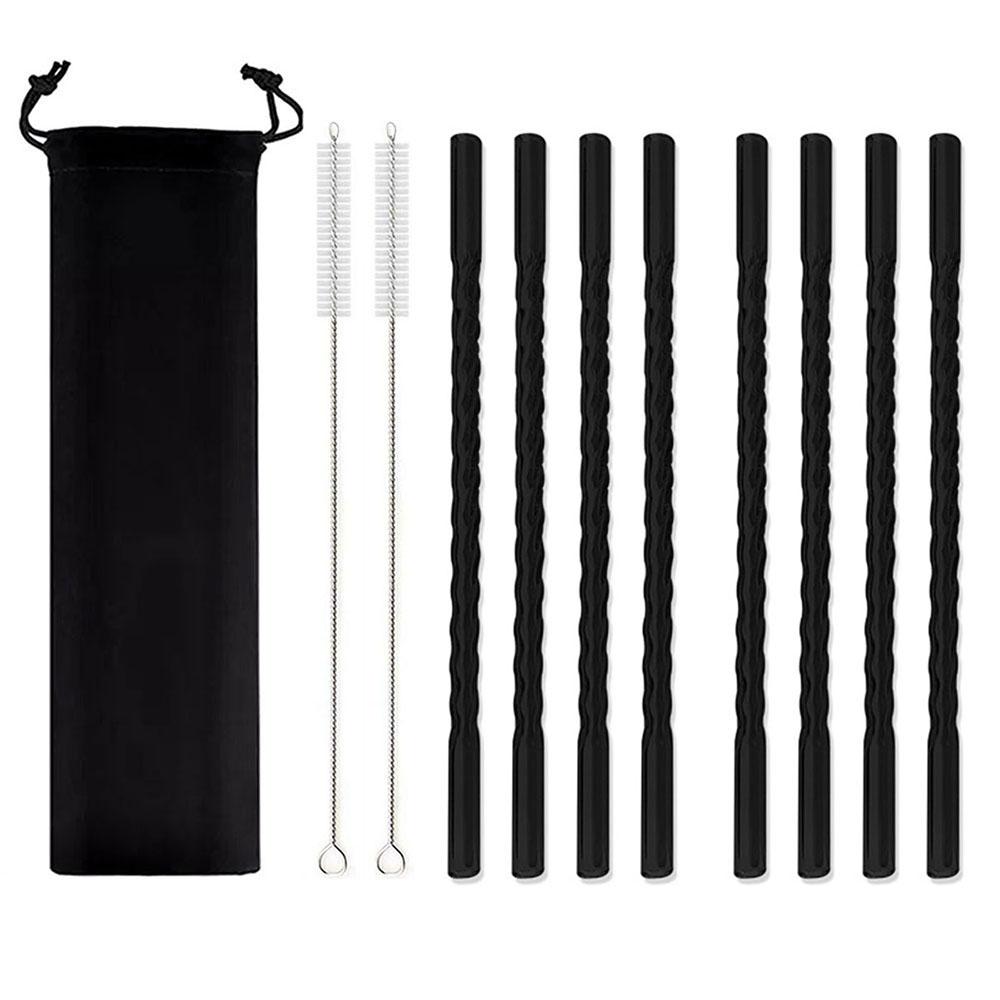 11Pcs Reusable Glass Straws Eco-friendly Drinking Straws for Smoothie Milkshakes Tea Juice Cocktail Straw with Brush Multi-Color