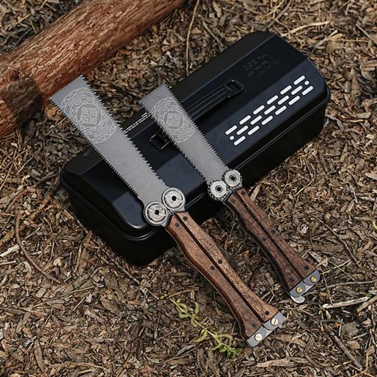 Складная ручная пила с деревянной ручкой, острое лезвие, двухсторонние зубья, компактный дизайн