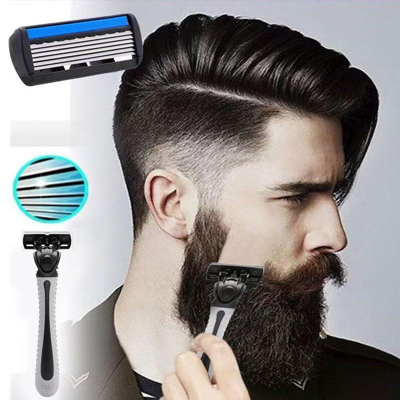 Six-Layer Manual Razor for Men with Stainless Steel Blades