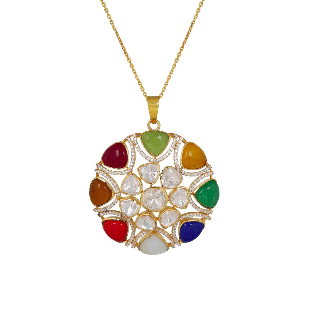 Подвеска с позолотой из муассанита, индийская подвеска «Кундан» из стерлингового серебра 925 пробы, ювелирные изделия ручной работы для женщин, ювелирные изделия Polki