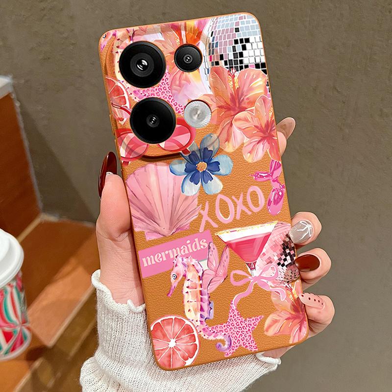 Розовый Чехол с Мультяшным Цветочным Рисунком для Xiaomi Redmi Note 14 13 Pro 5G 4G 12 11 Funda Xiaomi 14T 13T 11T Pro Силиконовая Крышка с Текстурой Кожи